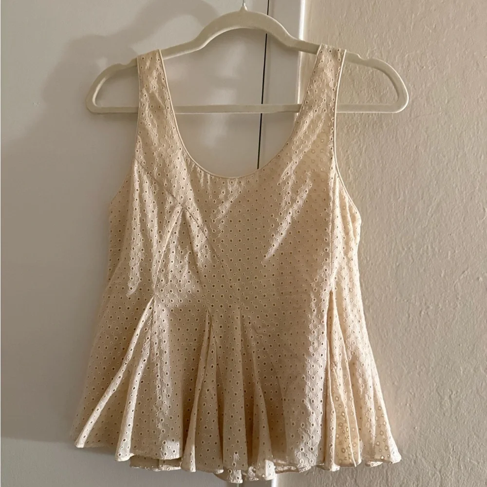 Rebecca Taylor Beige Eyelet Peplum Blouse - Picture 6 of 6